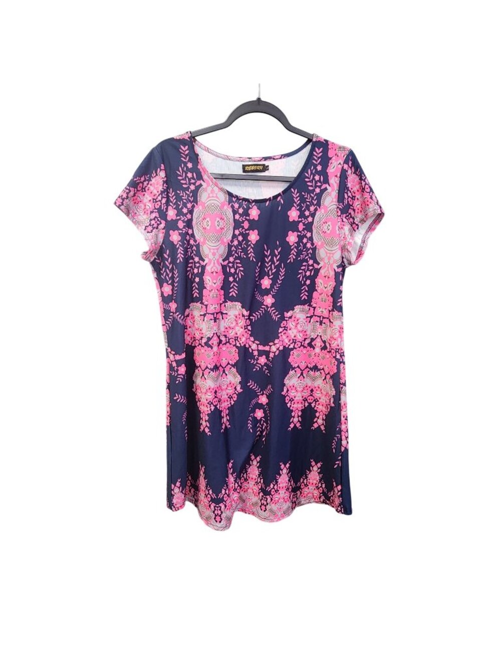 Reborn Women's L Flower Power Hippie Pink Blue Paisley Pullover Dress.3715